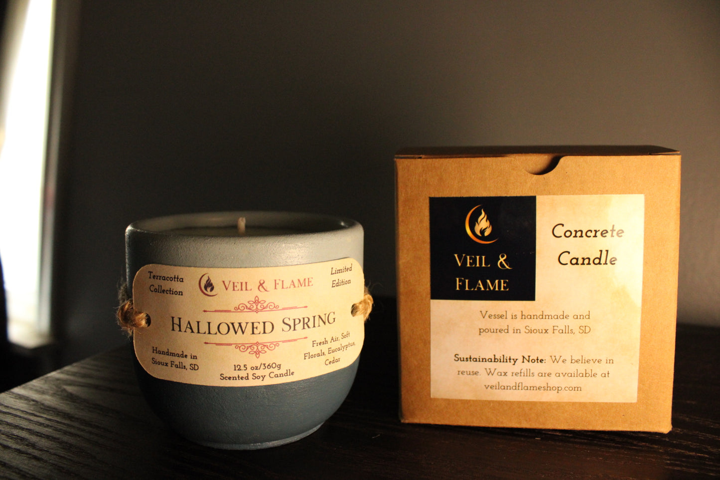 Hallowed Spring - scented soy concrete candle - refillable