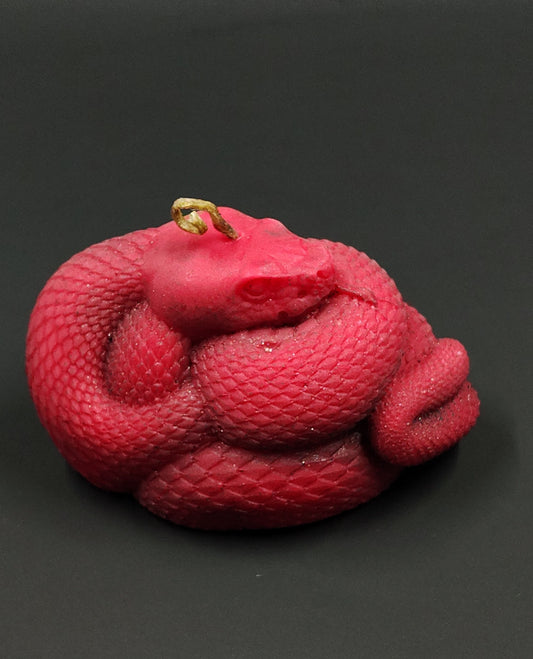 Red snake-shaped candle on a black background