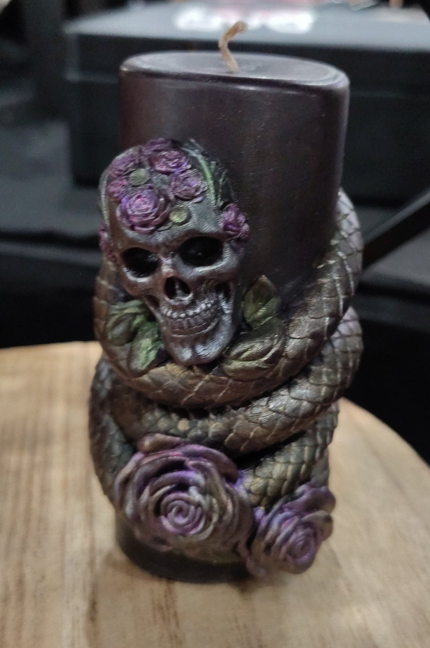 Skull, Serpent and Floral candle