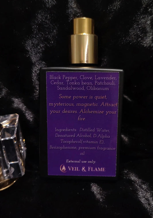 Veil & Ember perfume/cologne bottle with smoky resin fragrance notes, handcrafted in Sioux Falls, SD.
