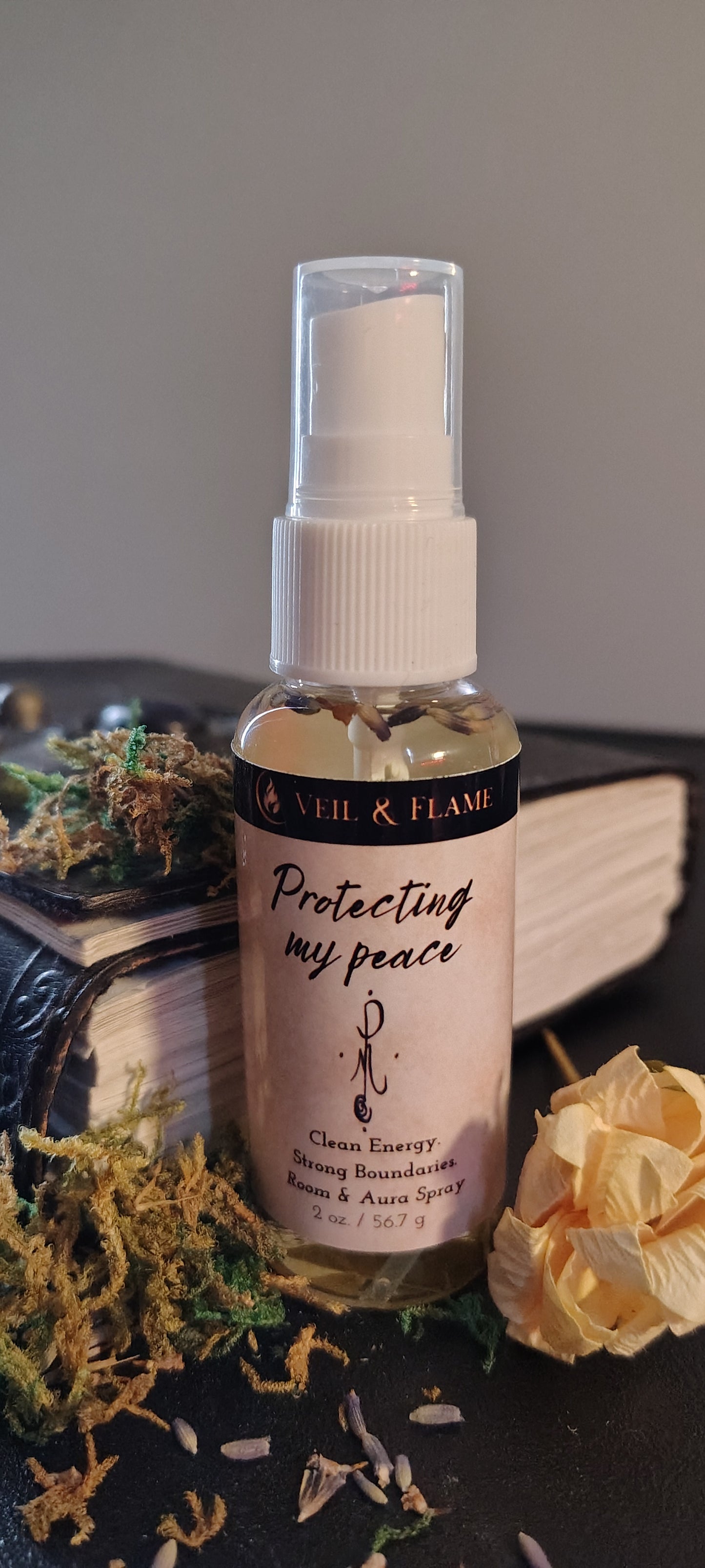 Protecting My Peace ritual room and aura spray with lavender, rosemary, and obsidian chip, handmade in Sioux Falls, SD.