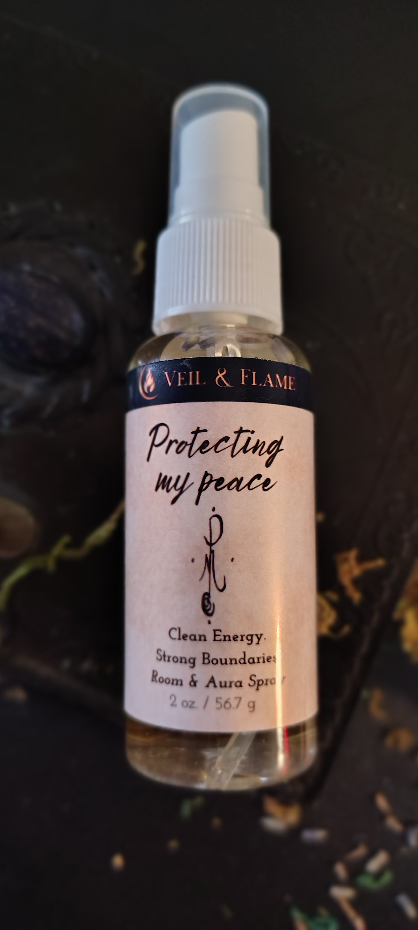 Protecting My Peace ritual room and aura spray with lavender, rosemary, and obsidian chip, handmade in Sioux Falls, SD.