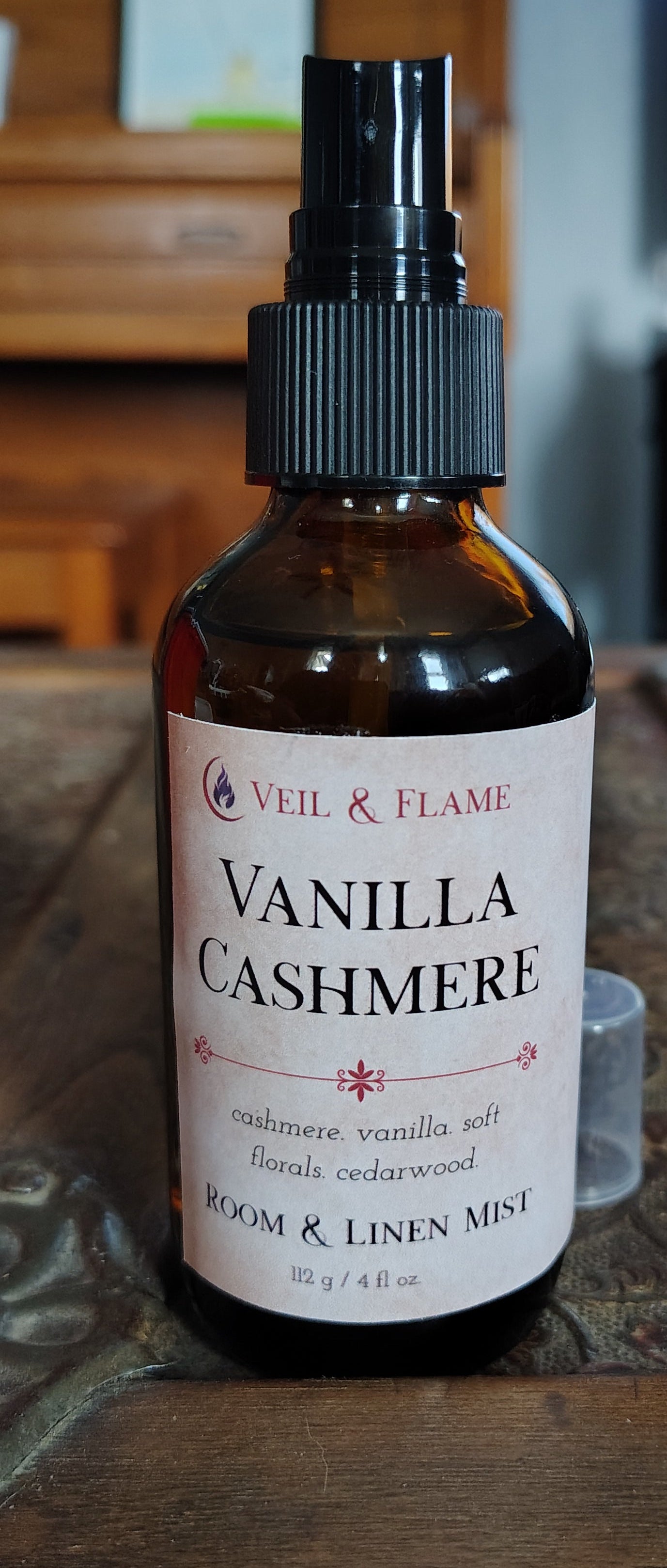 Vanilla Cashmere room and linen mist in a spray bottle, handmade in Sioux Falls, SD with warm vanilla and cedarwood notes.