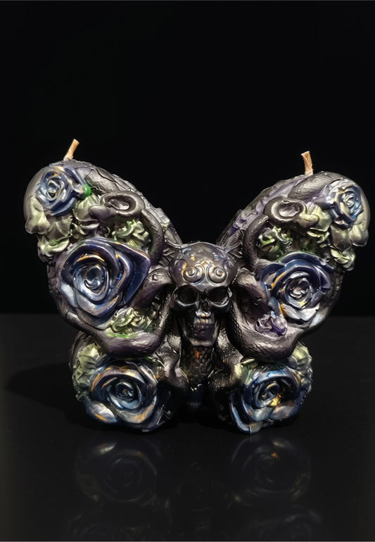Skull Butterfly Candle – Dual Wick Gothic Centerpiece
