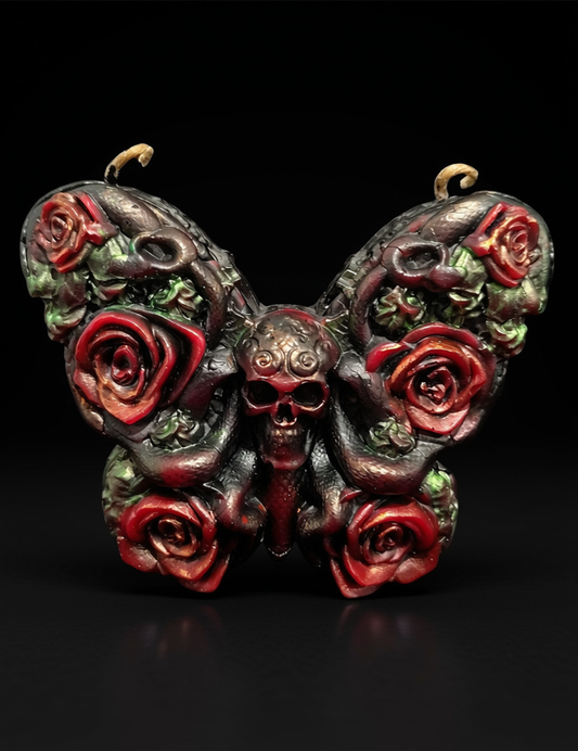 Skull Butterfly Candle – Dual Wick Gothic Centerpiece
